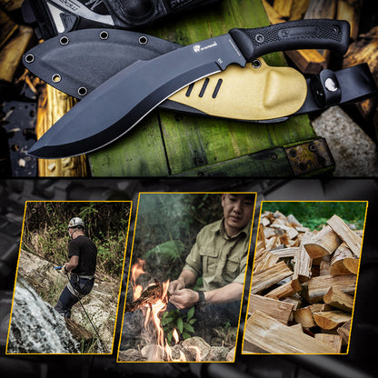 Mountain Scout Kukri Machete Fixed Blade Knife Black Rubberized (8.27'' D2) D-292