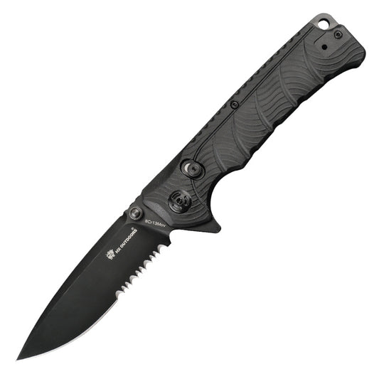 Black Shark Crossbar Lock Folding Knife Black Rubber (3.19'' 8CR) ZD-093