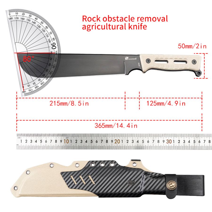 ROCK Bushcraft Machete Fixed Blade Knife Brown G10 (8.3'' DC53) D-287